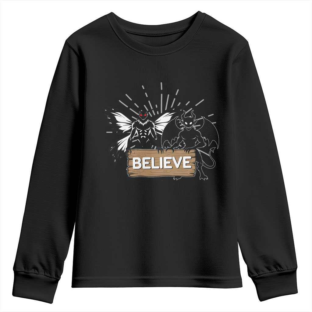 Mothman Jersey Devil Youth Sweatshirt Believe Cryptid Folklore Gift TS12 Black Print Your Wear
