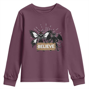 Mothman Jersey Devil Youth Sweatshirt Believe Cryptid Folklore Gift TS12 Maroon Print Your Wear