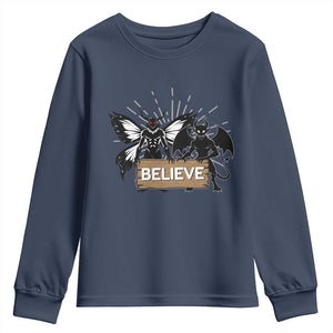 Mothman Jersey Devil Youth Sweatshirt Believe Cryptid Folklore Gift TS12 Navy Print Your Wear