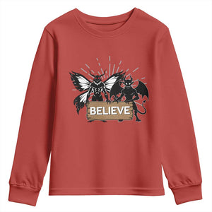 Mothman Jersey Devil Youth Sweatshirt Believe Cryptid Folklore Gift TS12 Red Print Your Wear
