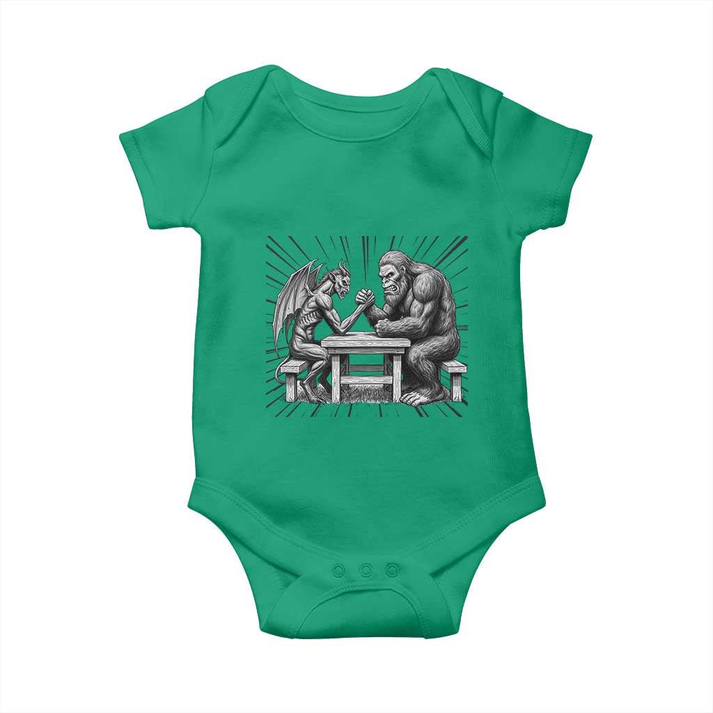 Bigfoot Jersey Devil Baby Onesie Arm Wrestling Funny Cryptid Gift TS12 Irish Green Print Your Wear