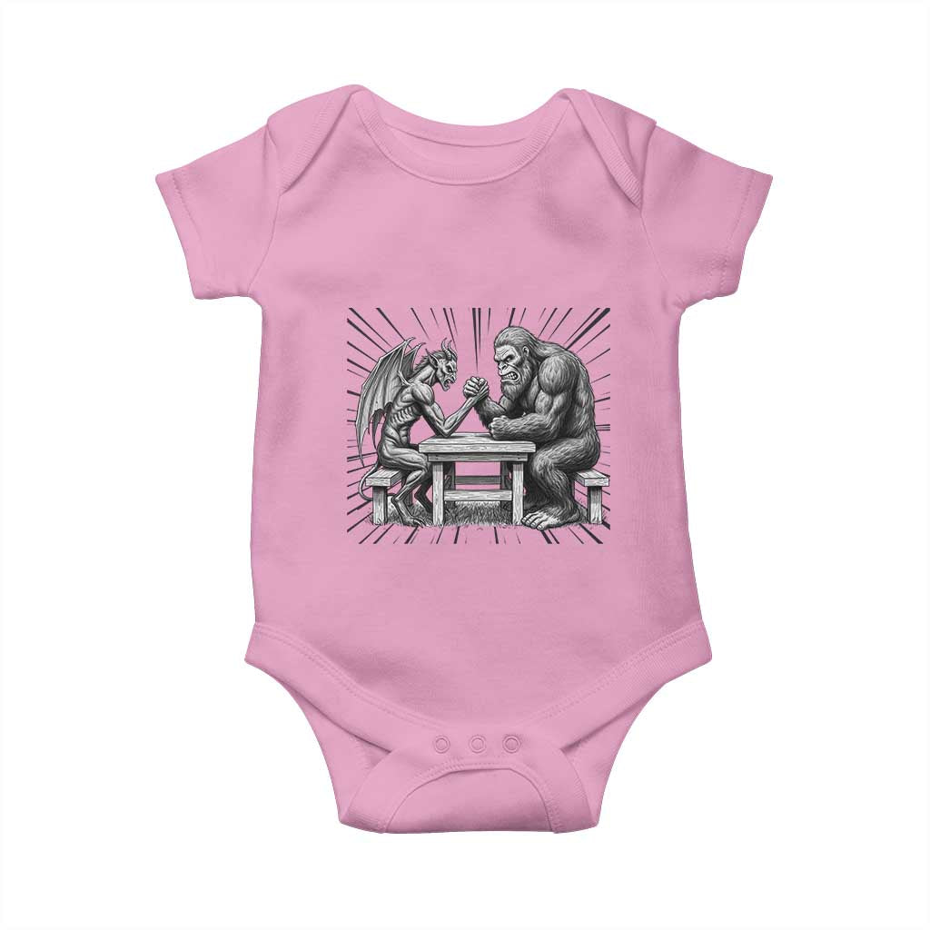 Bigfoot Jersey Devil Baby Onesie Arm Wrestling Funny Cryptid Gift TS12 Light Pink Print Your Wear