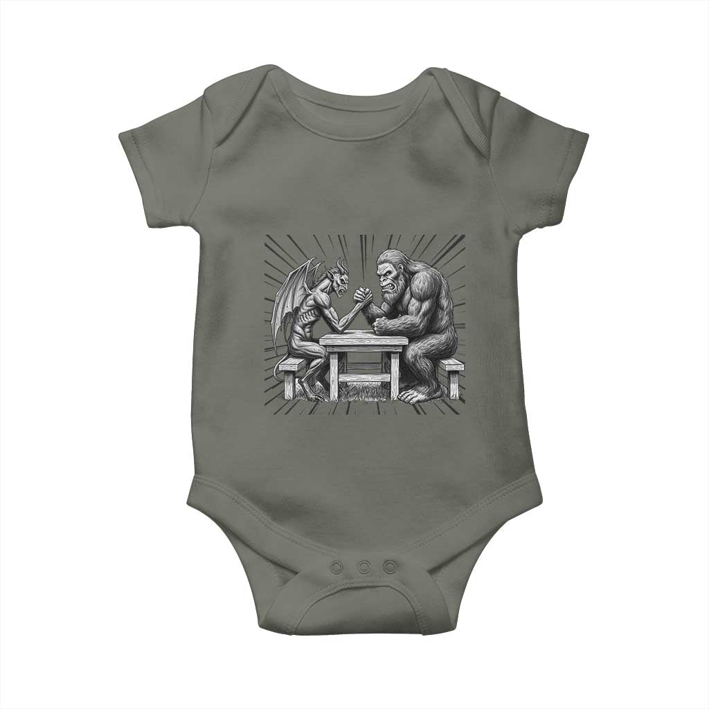 Bigfoot Jersey Devil Baby Onesie Arm Wrestling Funny Cryptid Gift TS12 Military Green Print Your Wear