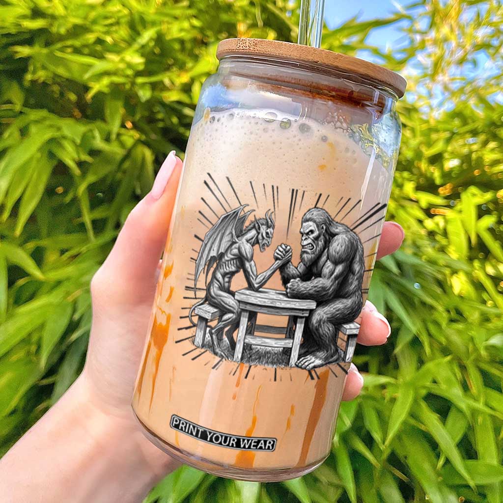 Bigfoot Jersey Devil Glass Can Arm Wrestling Funny Cryptid Gift TS12 White Print Your Wear