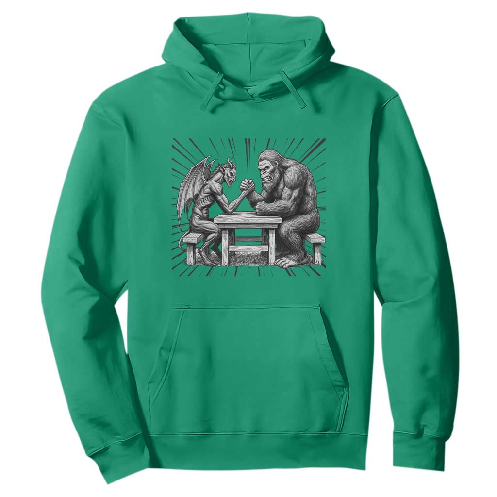 Bigfoot Jersey Devil Hoodie Arm Wrestling Funny Cryptid Gift TS12 Irish Green Print Your Wear