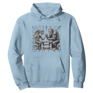 Bigfoot Jersey Devil Hoodie Arm Wrestling Funny Cryptid Gift TS12 Light Blue Print Your Wear