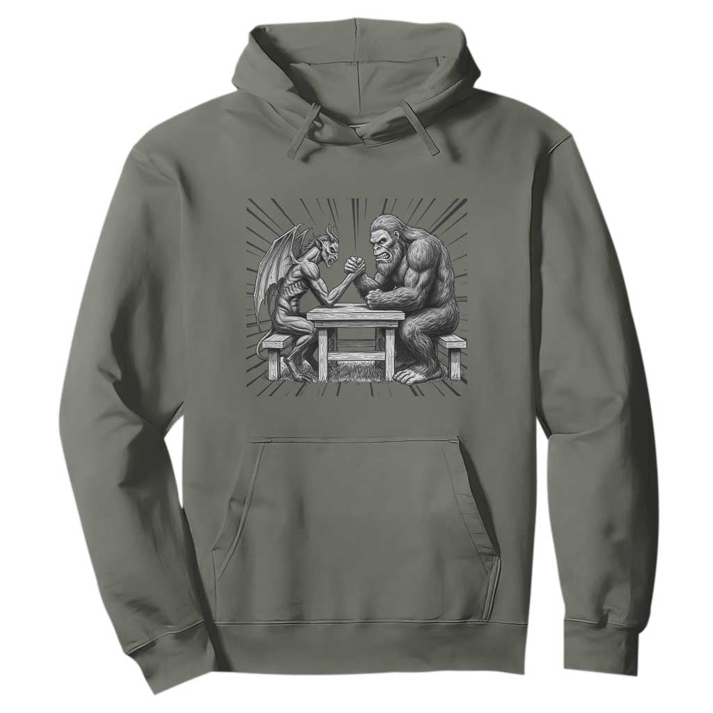 Bigfoot Jersey Devil Hoodie Arm Wrestling Funny Cryptid Gift TS12 Military Green Print Your Wear