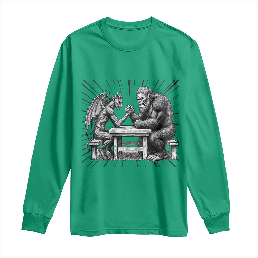 Bigfoot Jersey Devil Long Sleeve Shirt Arm Wrestling Funny Cryptid Gift TS12 Irish Green Print Your Wear