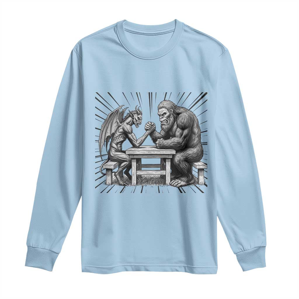 Bigfoot Jersey Devil Long Sleeve Shirt Arm Wrestling Funny Cryptid Gift TS12 Light Blue Print Your Wear