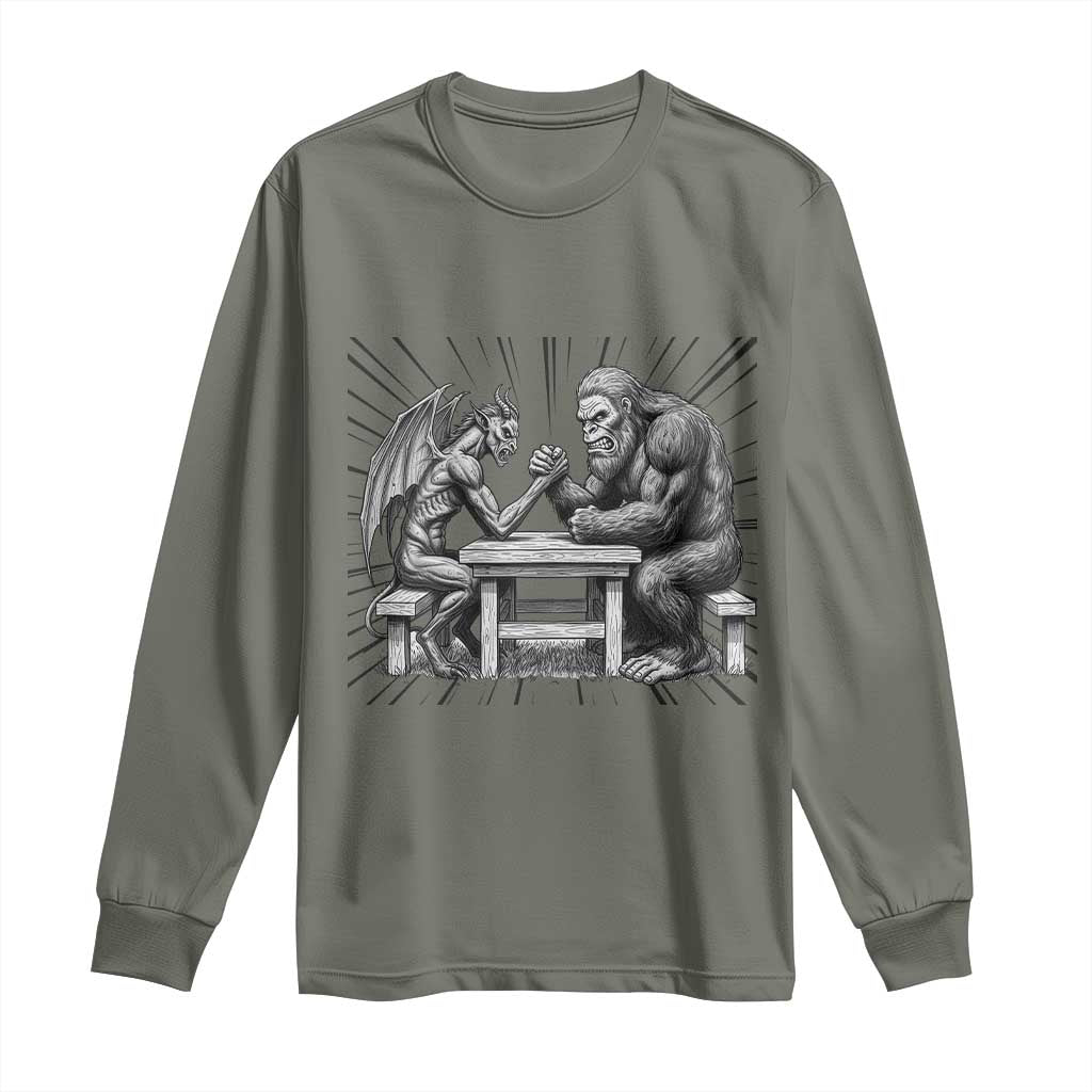 Bigfoot Jersey Devil Long Sleeve Shirt Arm Wrestling Funny Cryptid Gift TS12 Military Green Print Your Wear