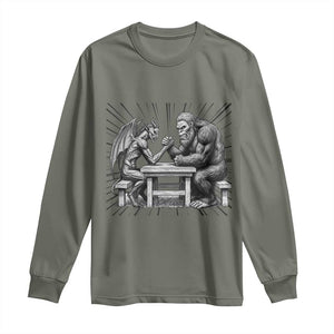 Bigfoot Jersey Devil Long Sleeve Shirt Arm Wrestling Funny Cryptid Gift TS12 Military Green Print Your Wear