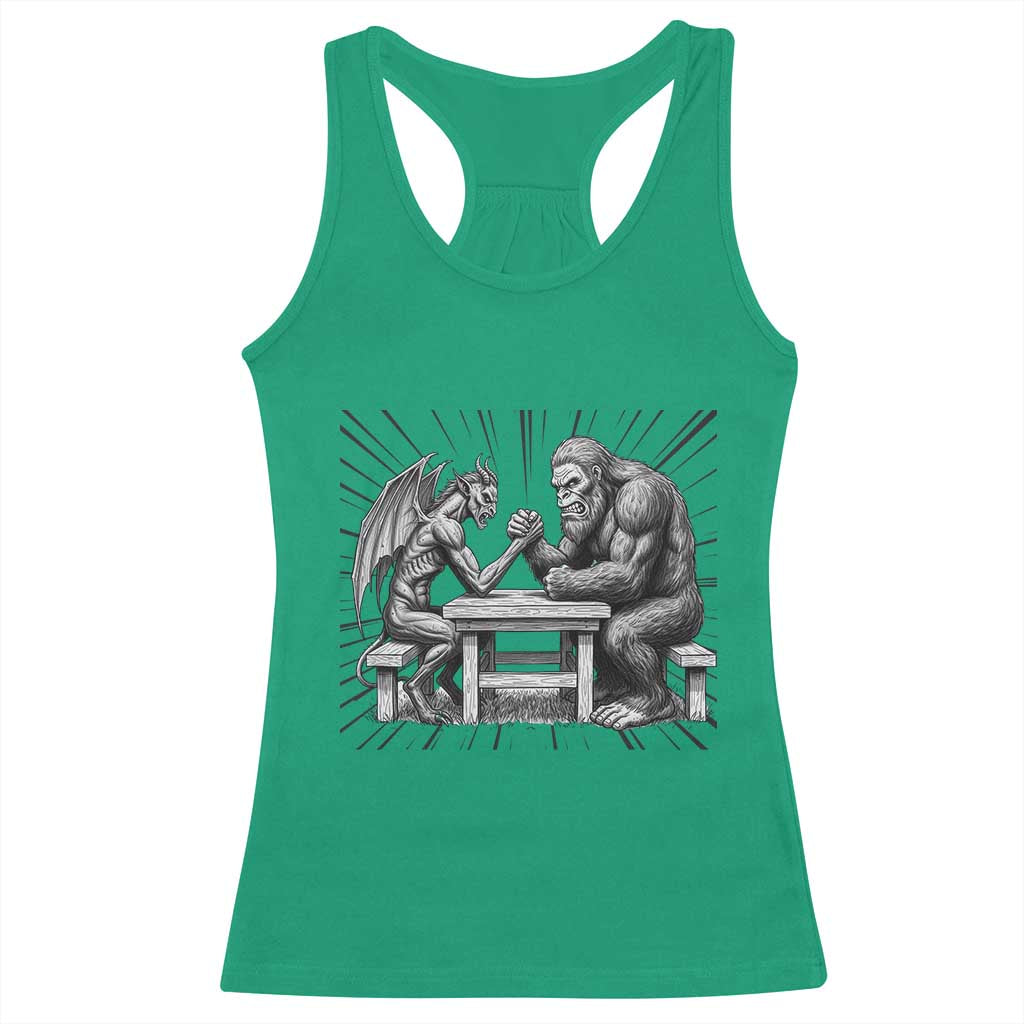 Bigfoot Jersey Devil Racerback Tank Top Arm Wrestling Funny Cryptid Gift TS12 Irish Green Print Your Wear