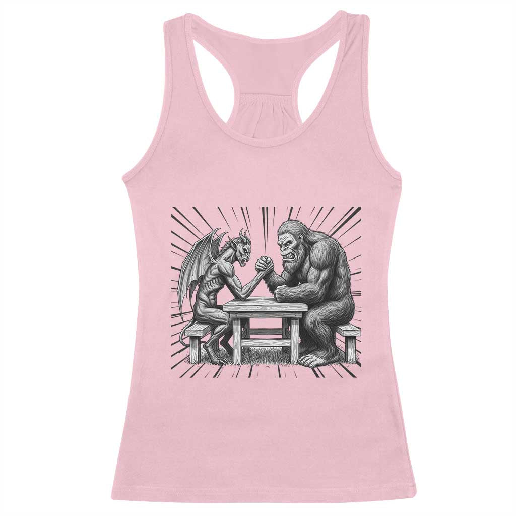 Bigfoot Jersey Devil Racerback Tank Top Arm Wrestling Funny Cryptid Gift TS12 Light Pink Print Your Wear