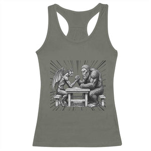 Bigfoot Jersey Devil Racerback Tank Top Arm Wrestling Funny Cryptid Gift TS12 Military Green Print Your Wear