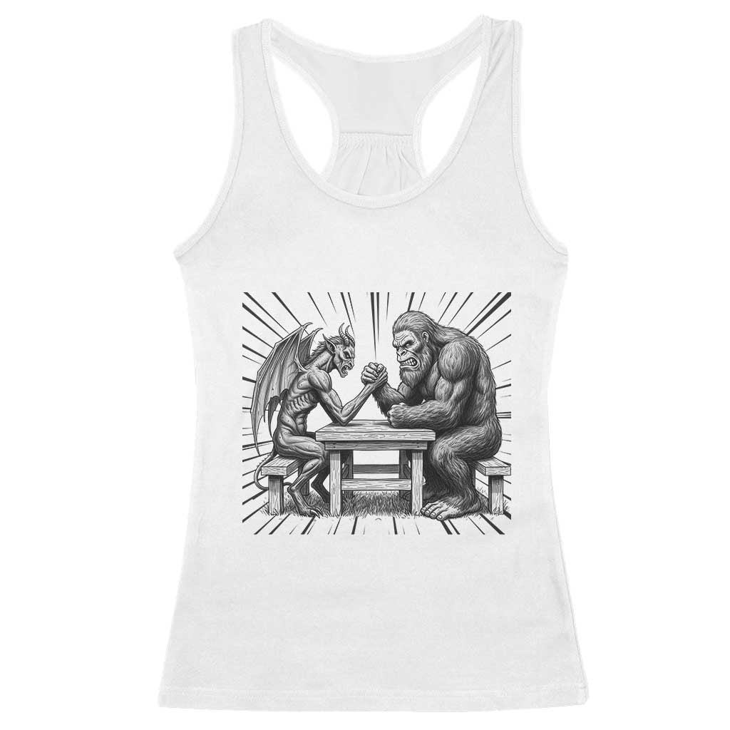Bigfoot Jersey Devil Racerback Tank Top Arm Wrestling Funny Cryptid Gift TS12 White Print Your Wear