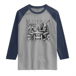 Bigfoot Jersey Devil Raglan Shirt Arm Wrestling Funny Cryptid Gift TS12 Sport Gray Navy Print Your Wear