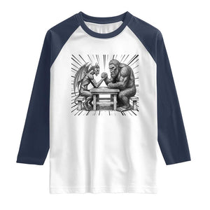 Bigfoot Jersey Devil Raglan Shirt Arm Wrestling Funny Cryptid Gift TS12 White Navy Print Your Wear