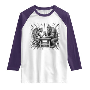 Bigfoot Jersey Devil Raglan Shirt Arm Wrestling Funny Cryptid Gift TS12 White Purple Print Your Wear