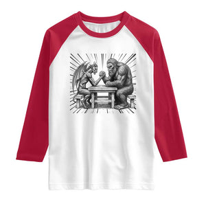 Bigfoot Jersey Devil Raglan Shirt Arm Wrestling Funny Cryptid Gift TS12 White Red Print Your Wear