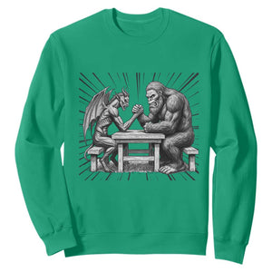 Bigfoot Jersey Devil Sweatshirt Arm Wrestling Funny Cryptid Gift TS12 Irish Green Print Your Wear