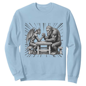 Bigfoot Jersey Devil Sweatshirt Arm Wrestling Funny Cryptid Gift TS12 Light Blue Print Your Wear