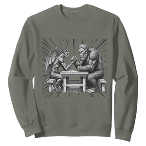 Bigfoot Jersey Devil Sweatshirt Arm Wrestling Funny Cryptid Gift TS12 Military Green Print Your Wear