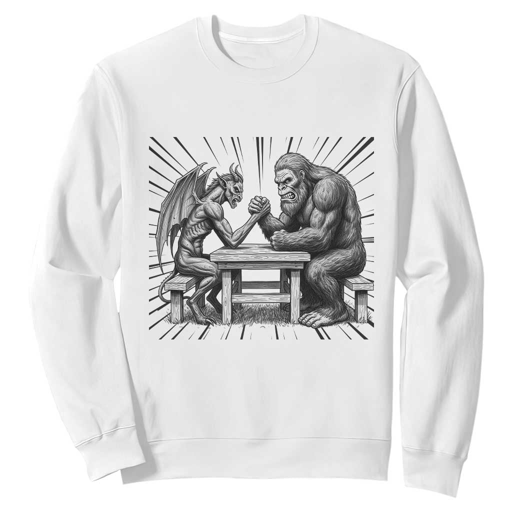 Bigfoot Jersey Devil Sweatshirt Arm Wrestling Funny Cryptid Gift TS12 White Print Your Wear