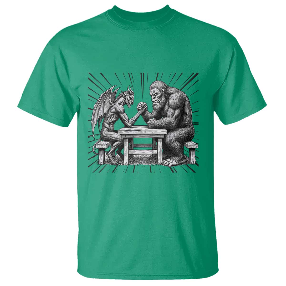 Bigfoot Jersey Devil T Shirt Arm Wrestling Funny Cryptid Gift TS12 Irish Green Print Your Wear
