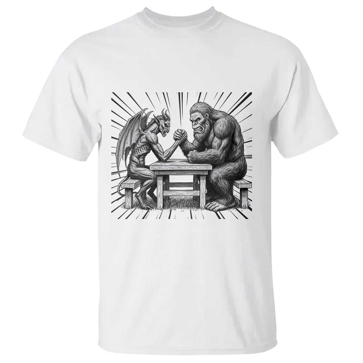 Bigfoot Jersey Devil T Shirt Arm Wrestling Funny Cryptid Gift TS12 White Print Your Wear