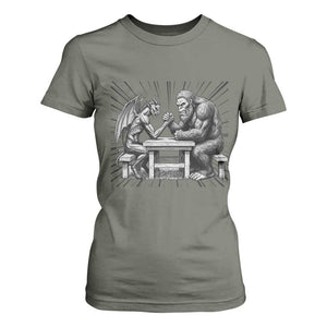 Bigfoot Jersey Devil T Shirt For Women Arm Wrestling Funny Cryptid Gift TS12 Military Green Print Your Wear