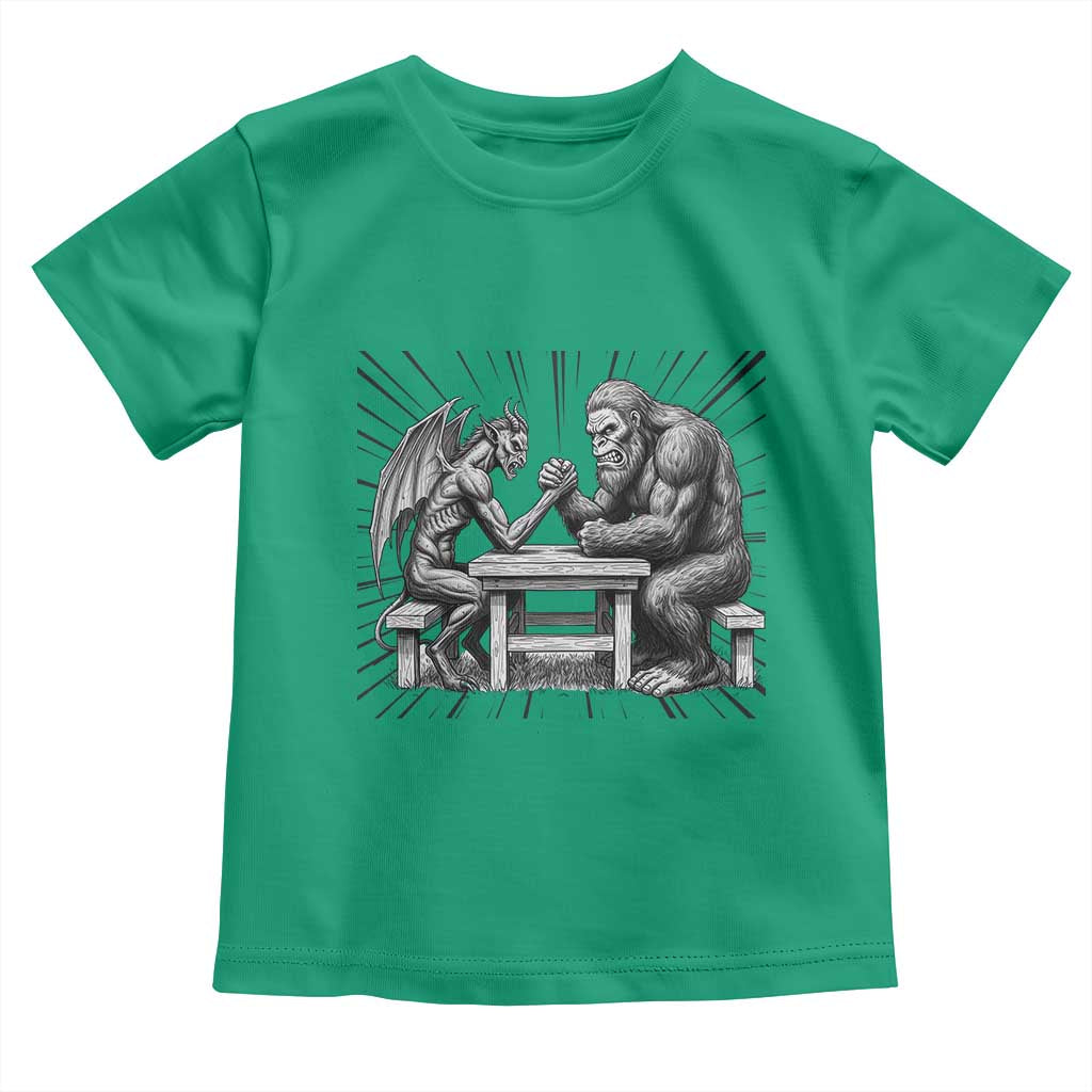Bigfoot Jersey Devil Toddler T Shirt Arm Wrestling Funny Cryptid Gift TS12 Irish Green Print Your Wear