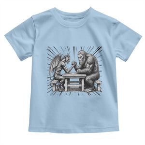 Bigfoot Jersey Devil Toddler T Shirt Arm Wrestling Funny Cryptid Gift TS12 Light Blue Print Your Wear