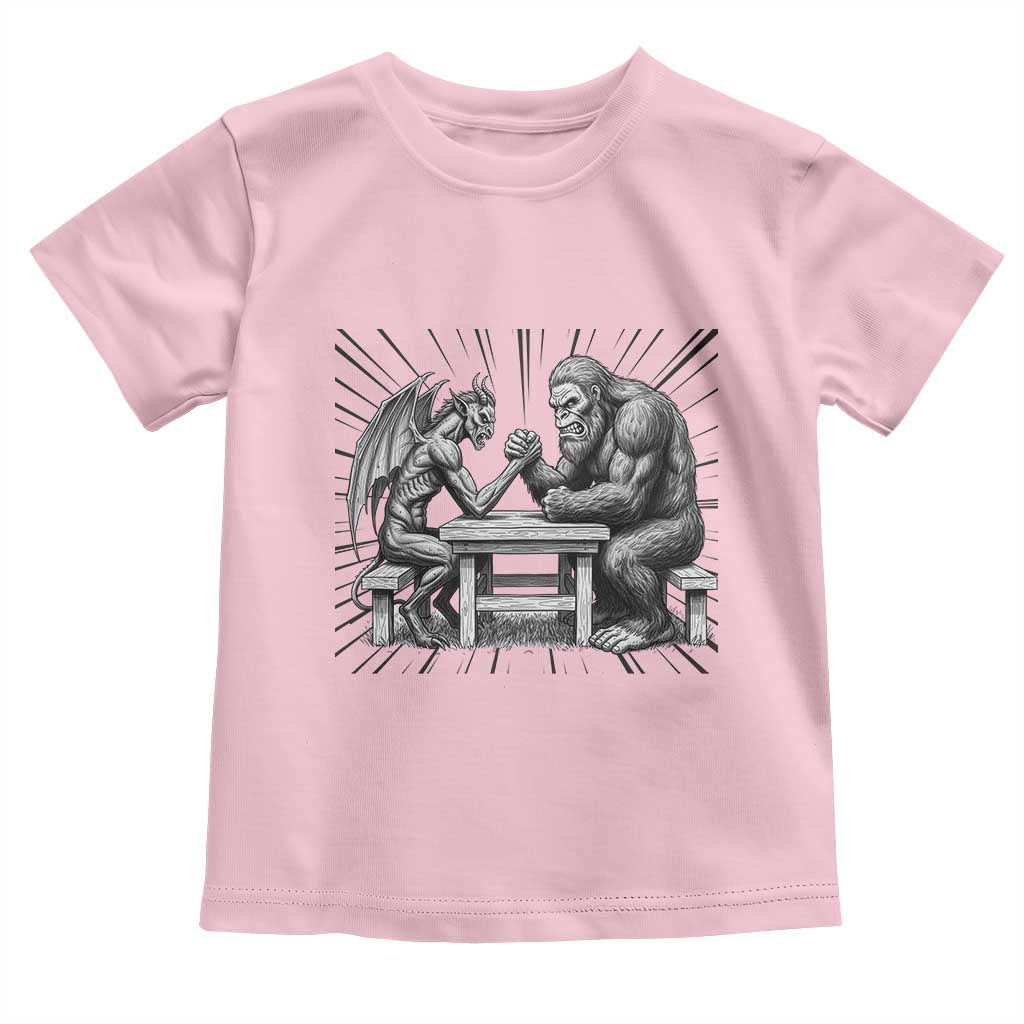 Bigfoot Jersey Devil Toddler T Shirt Arm Wrestling Funny Cryptid Gift TS12 Light Pink Print Your Wear