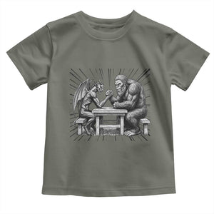 Bigfoot Jersey Devil Toddler T Shirt Arm Wrestling Funny Cryptid Gift TS12 Military Green Print Your Wear