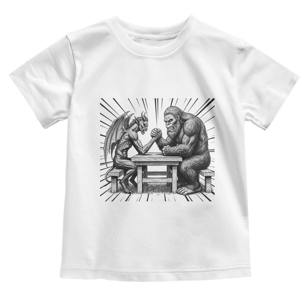 Bigfoot Jersey Devil Toddler T Shirt Arm Wrestling Funny Cryptid Gift TS12 White Print Your Wear