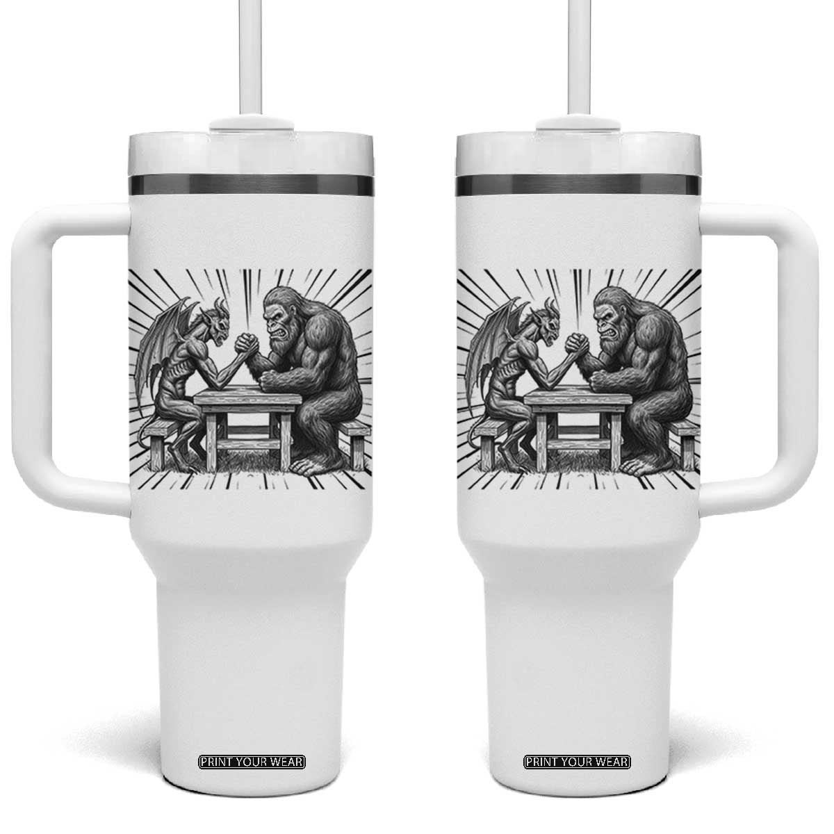 Bigfoot Jersey Devil Tumbler With Handle Arm Wrestling Funny Cryptid Gift TS12 One Size: 40 oz White Print Your Wear