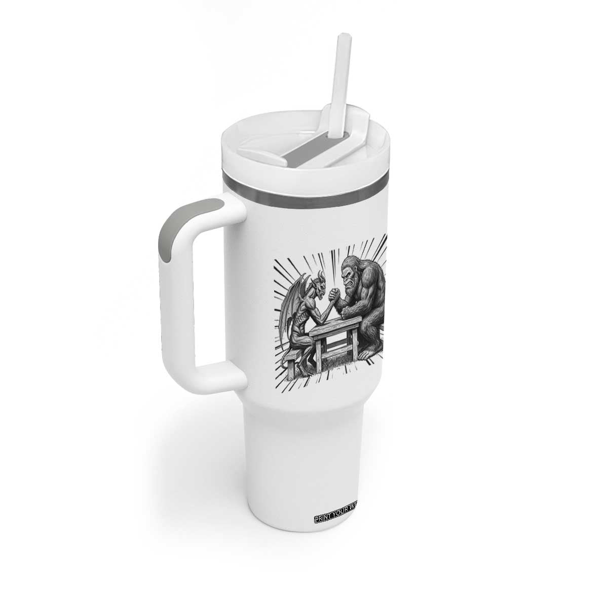 Bigfoot Jersey Devil Tumbler With Handle Arm Wrestling Funny Cryptid Gift TS12 Print Your Wear