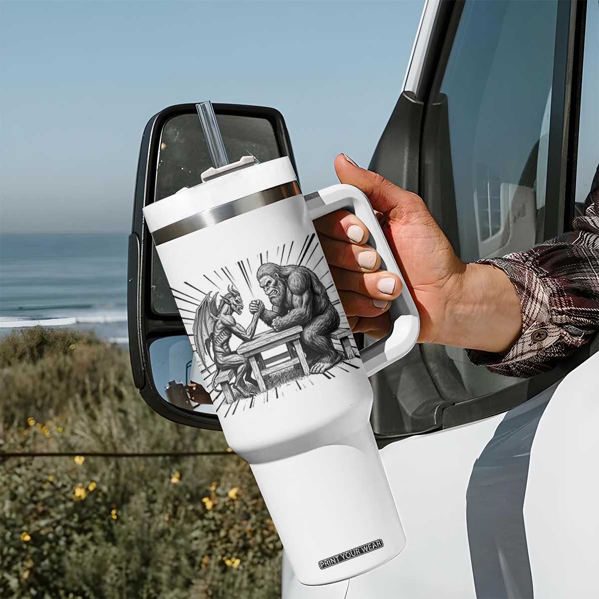 Bigfoot Jersey Devil Tumbler With Handle Arm Wrestling Funny Cryptid Gift TS12 Print Your Wear