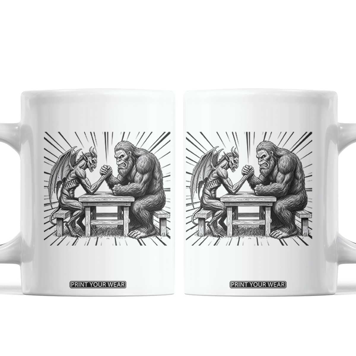 Bigfoot Jersey Devil Coffee Mug Arm Wrestling Funny Cryptid Gift TS12 White Print Your Wear