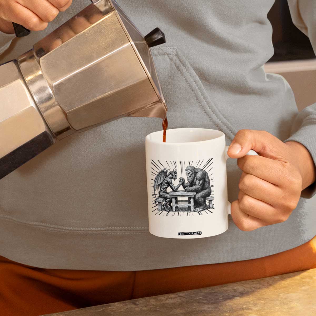 Bigfoot Jersey Devil Coffee Mug Arm Wrestling Funny Cryptid Gift TS12 Print Your Wear