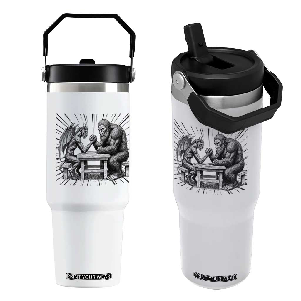 Bigfoot Jersey Devil Flip Straw Tumbler Arm Wrestling Funny Cryptid Gift TS12 One Size: 30 oz White Print Your Wear