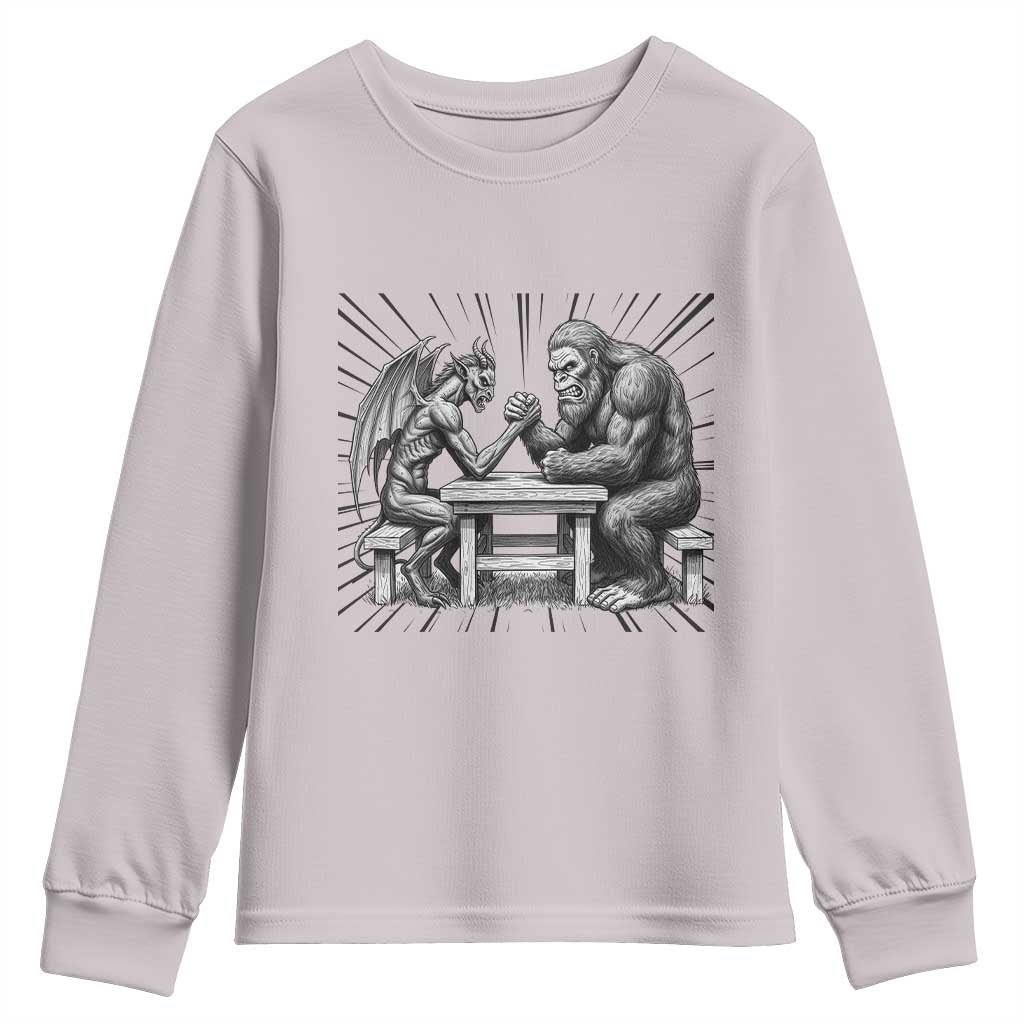 Bigfoot Jersey Devil Youth Sweatshirt Arm Wrestling Funny Cryptid Gift TS12 Ice Gray Print Your Wear