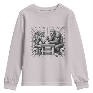 Bigfoot Jersey Devil Youth Sweatshirt Arm Wrestling Funny Cryptid Gift TS12 Ice Gray Print Your Wear