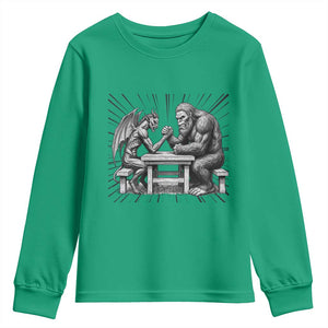 Bigfoot Jersey Devil Youth Sweatshirt Arm Wrestling Funny Cryptid Gift TS12 Irish Green Print Your Wear