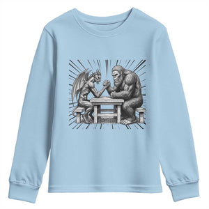 Bigfoot Jersey Devil Youth Sweatshirt Arm Wrestling Funny Cryptid Gift TS12 Light Blue Print Your Wear
