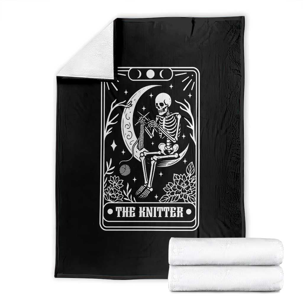 The Knitter Skeleton Throw Blanket Knitting Lover Gift Tarot Card Graphic TS12 Black Print Your Wear