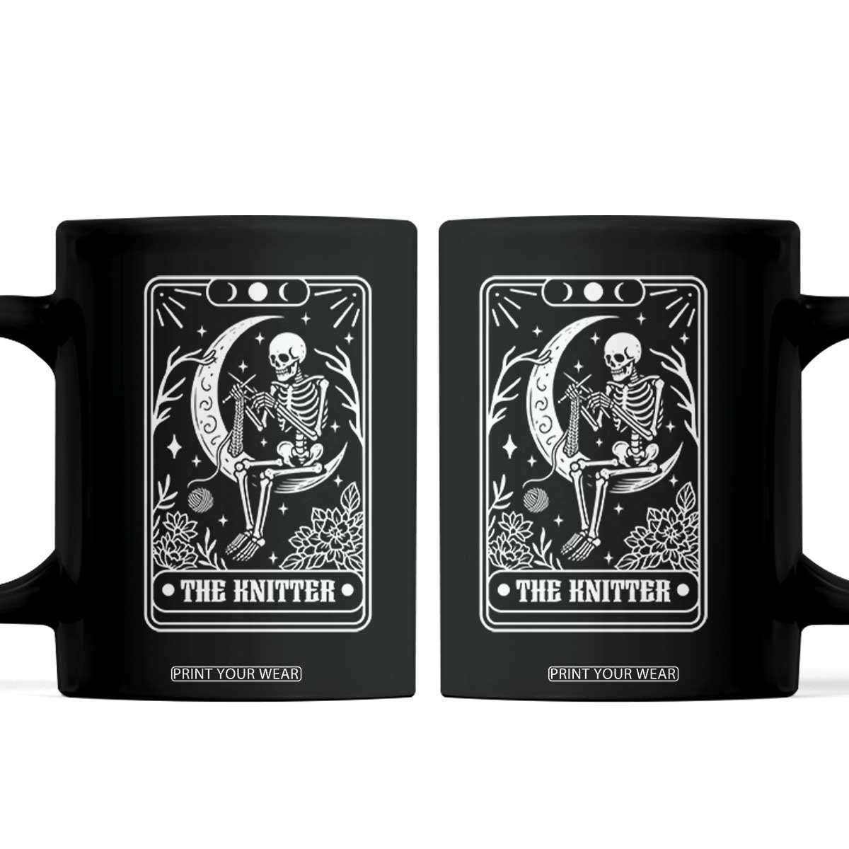 The Knitter Skeleton Coffee Mug Knitting Lover Gift Tarot Card Graphic TS12 Black Print Your Wear