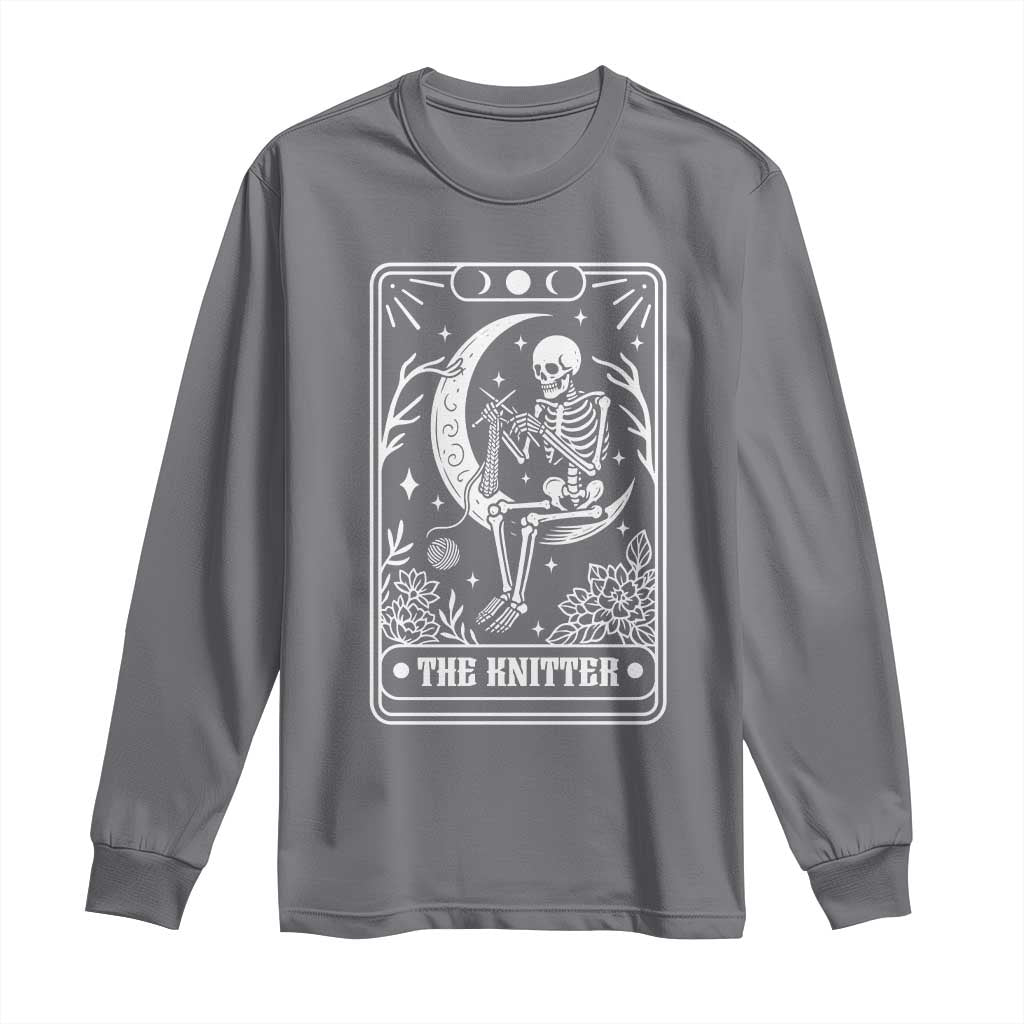 The Knitter Skeleton Long Sleeve Shirt Knitting Lover Gift Tarot Card Graphic TS12 Charcoal Print Your Wear