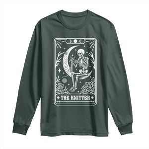 The Knitter Skeleton Long Sleeve Shirt Knitting Lover Gift Tarot Card Graphic TS12 Dark Forest Green Print Your Wear