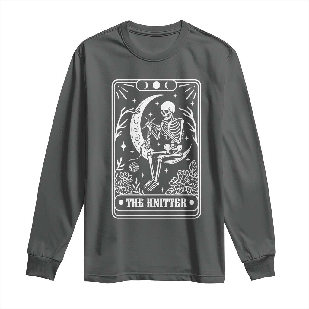 The Knitter Skeleton Long Sleeve Shirt Knitting Lover Gift Tarot Card Graphic TS12 Dark Heather Print Your Wear